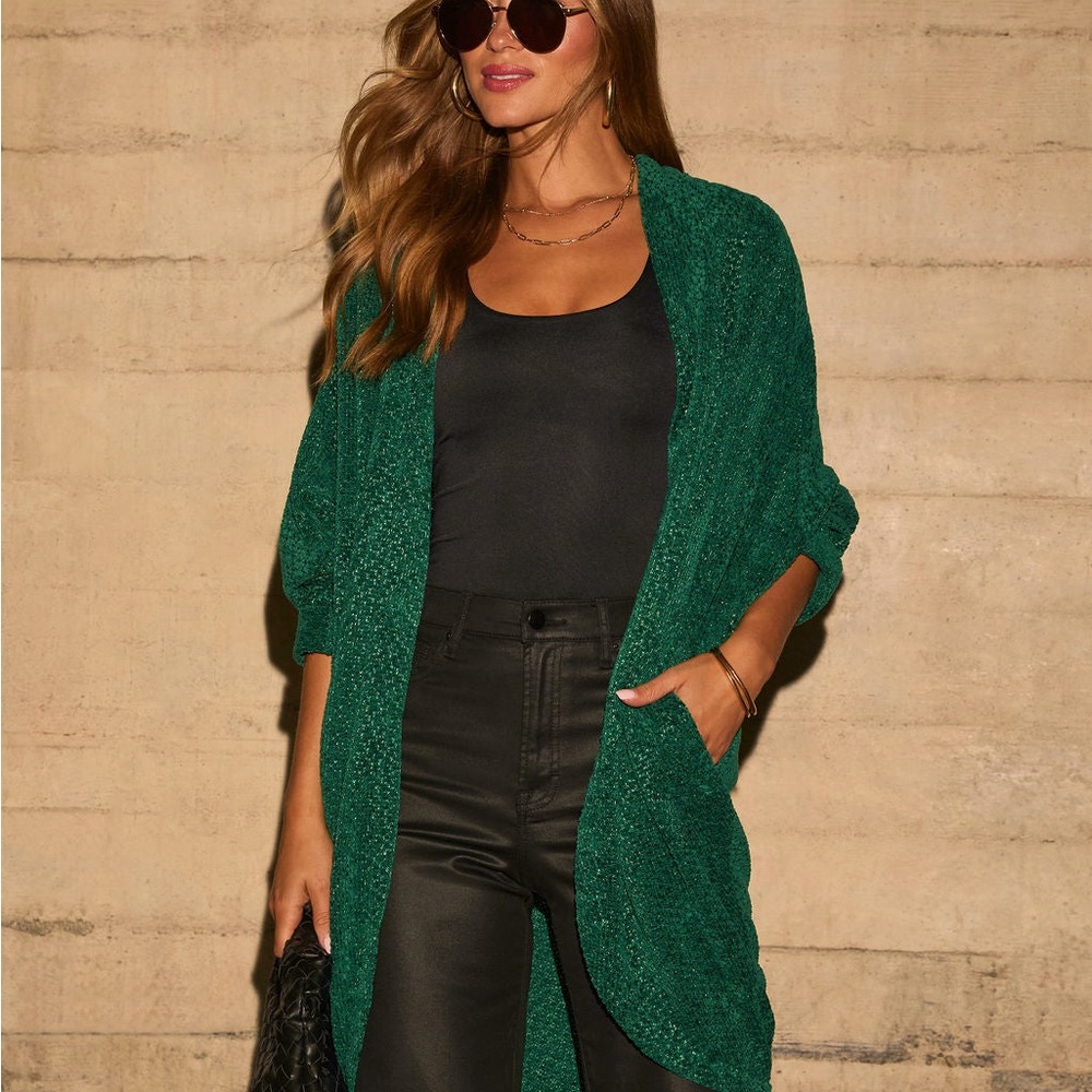 By Vici Sweet Dream Chenille Dolman Cardigan In Pine Tree Color Size Small! View 3